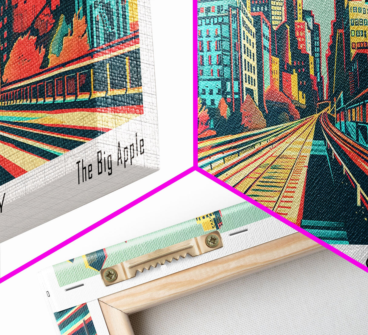 New York New York Panoramic Wall Art Framed Canvas Print, Travel Poster, Mid Century Modern Art, Pop Art Style, Wall Decor, Office Wall Art