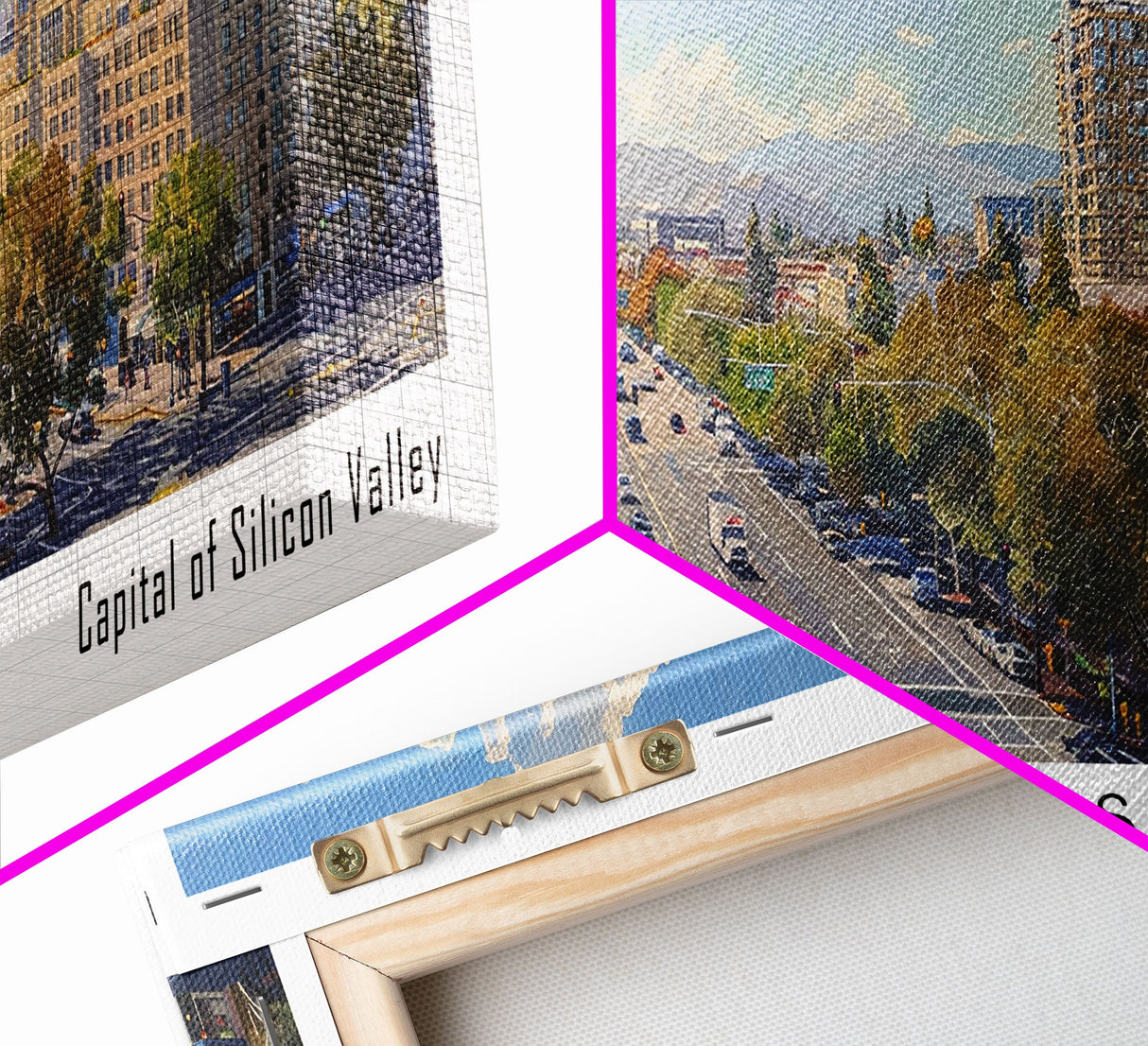 San Jose California Panoramic Print, Artistic Framed Canvas Print, City Travel Poster, Home Decoration, Office Wall Art