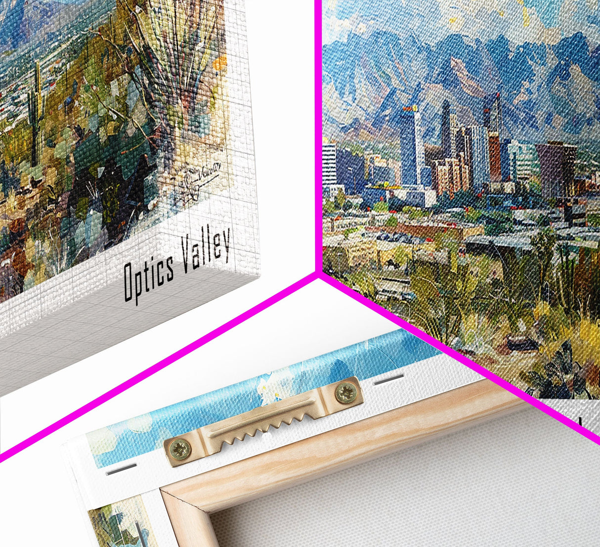 Tucson Arizona Panoramic Painting, Framed Canvas Print, Retro Travel Poster, Artistic Wall Art, Unique Living Room Decor, Office Gift Idea