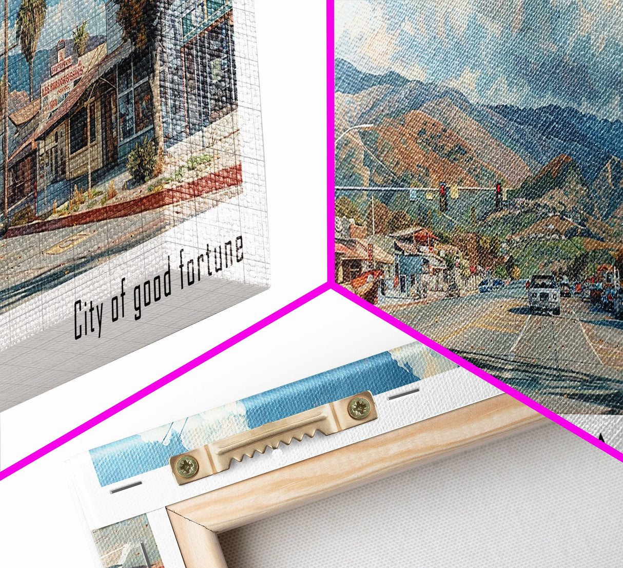 Ventura California Panoramic Painting, Framed Canvas Print, Artistic Travel Poster, Retro Wall Art, Unique Office Decor, Living Room Gift