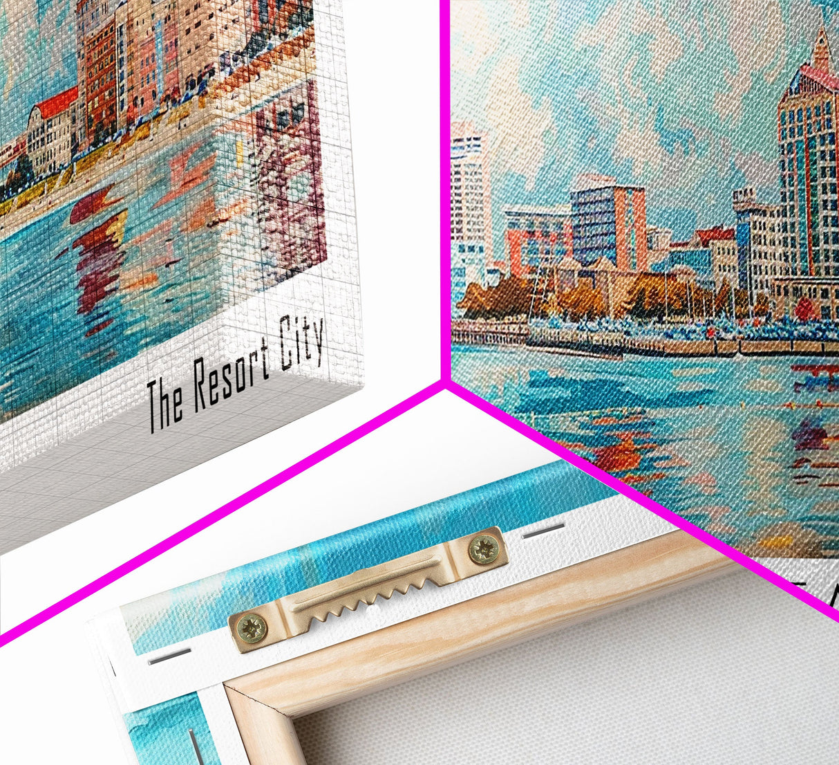 Virginia Beach Virginia Panoramic Painting, Framed Canvas Print, Retro Style Travel Poster, Unique Home Decor, Artistic Office Wall Art