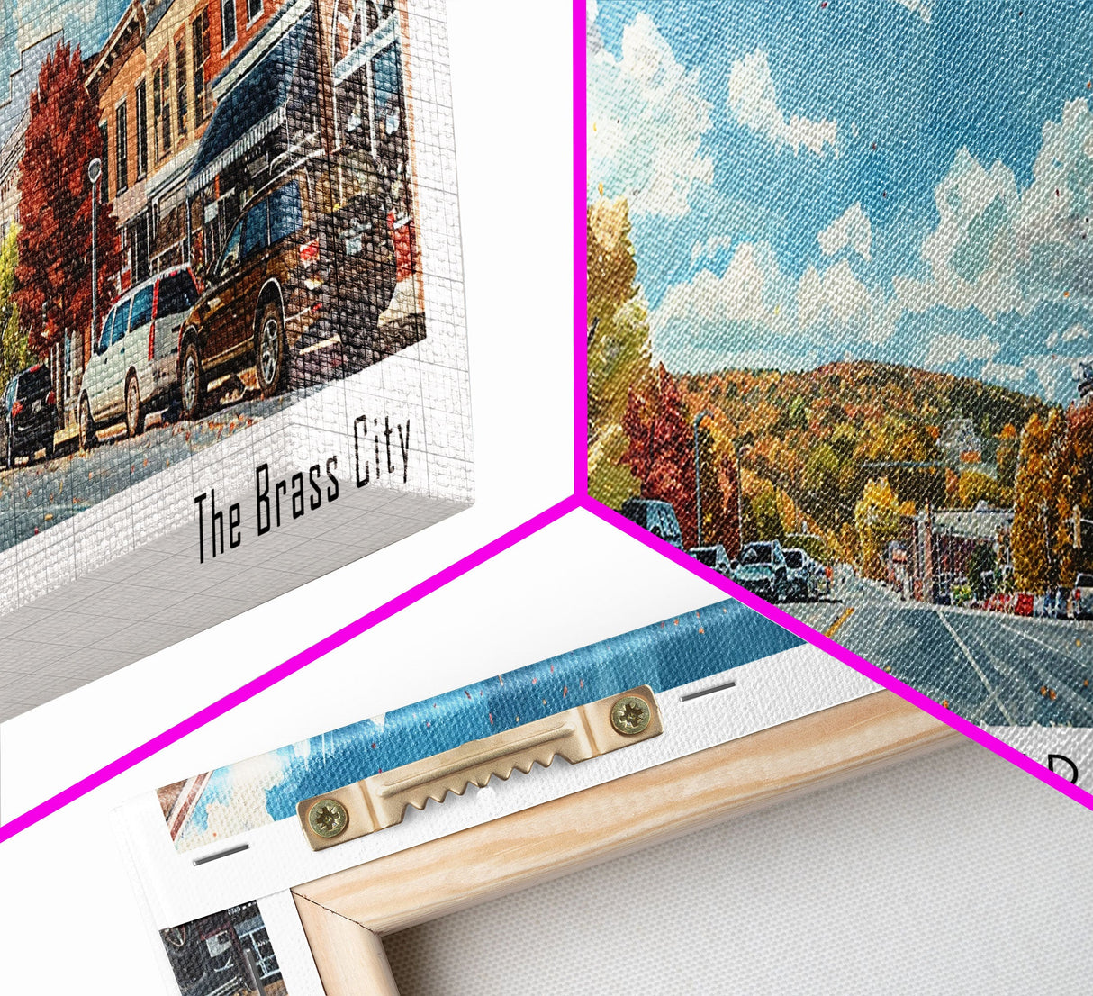 Waterbury Connecticut Panoramic Painting, Framed Canvas Print, Artistic Travel Poster, Retro Wall Art, Unique Office Decor, Living Room Gift