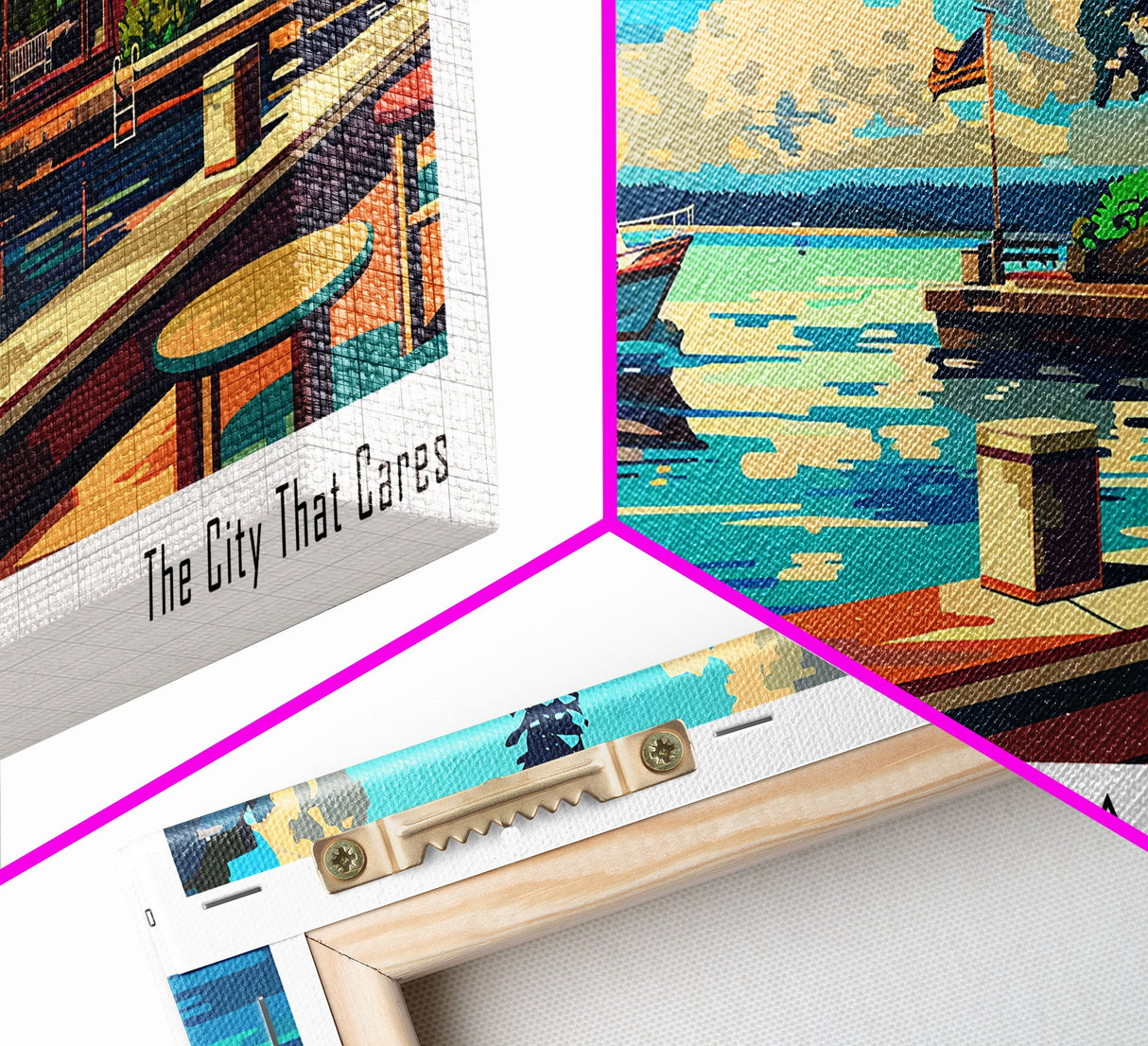 Chesapeake Virginia Panoramic Travel Poster Framed Canvas Print, Mid Century Modern Art, Pop Art Style, Wall Art Decor, Home Decoration