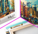 New York New York Panoramic Framed Canvas Print, Retro Style Wall Art, Mid Century Modern Home Decor, Pop Art Travel Poster