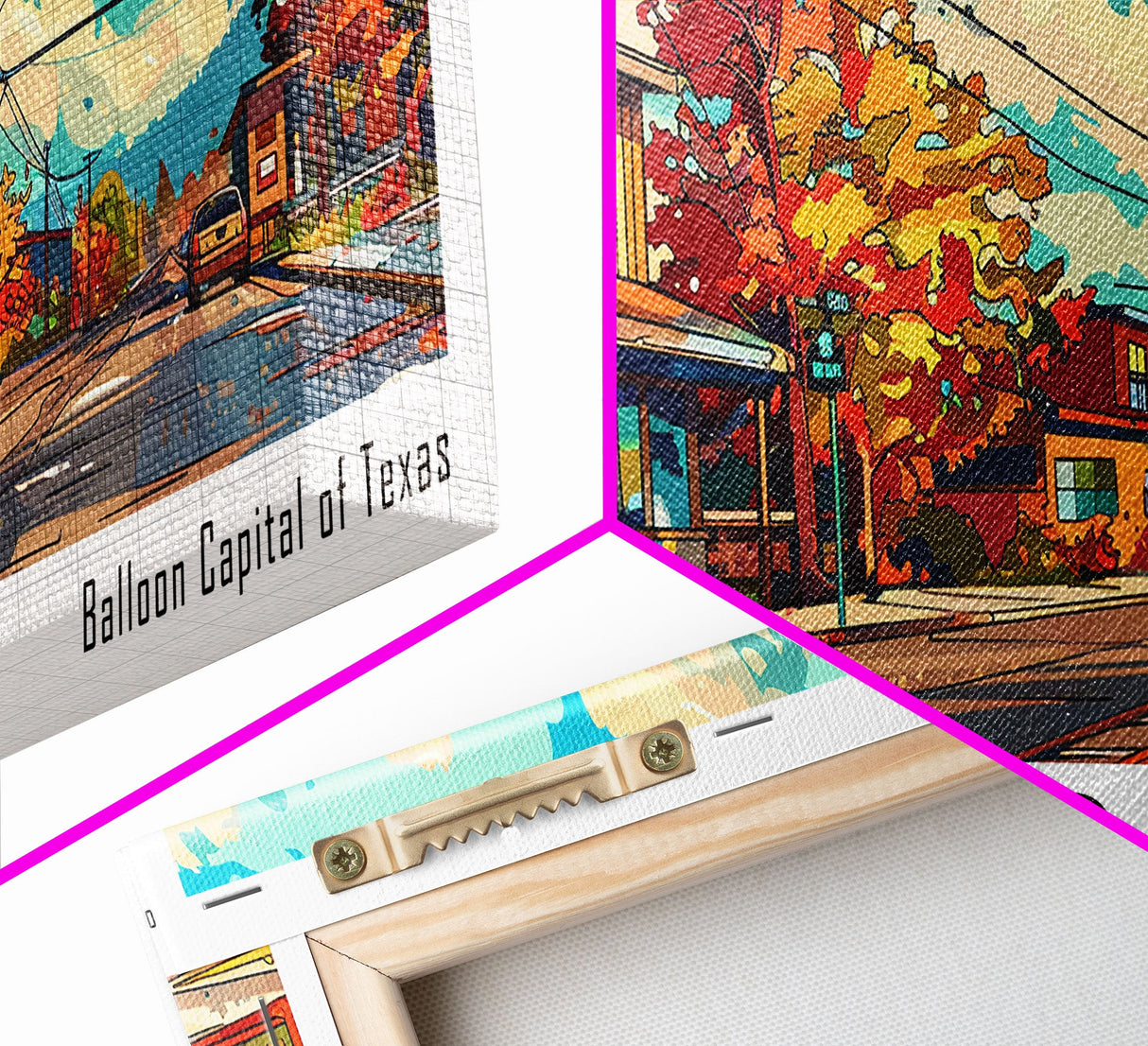 Plano Texas Panoramic Wall Art, Mid Century Modern Framed Canvas Print, Retro Pop Art Travel Poster, Home Decor