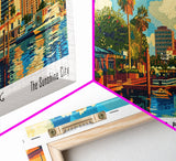 St. Petersburg Florida Panoramic Painting, Mid Century Modern Framed Canvas Print, Retro Pop Art Travel Poster, Wall Art, Home Decor