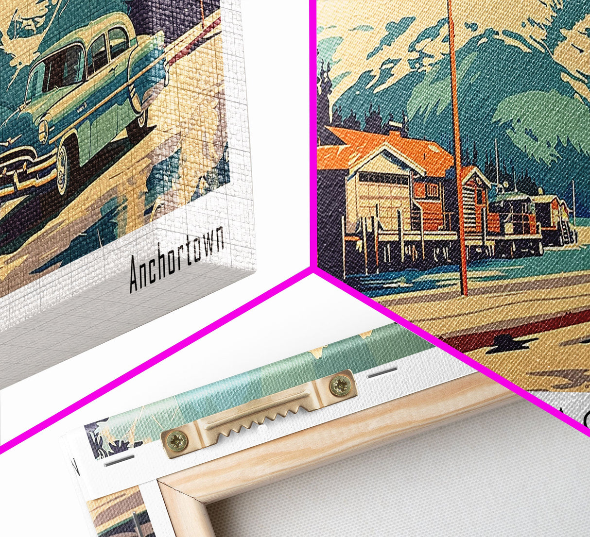 Anchorage Alaska Panoramic Painting, Mid Century Modern Framed Canvas Print, Retro Pop Art Travel Poster, Wall Art, Home Decor, Office Art