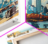 Austin Texas Panoramic Painting, Mid Century Modern Framed Canvas Print, Retro Pop Art Travel Poster, Wall Art, Home Decor, Office Art, Gift Idea