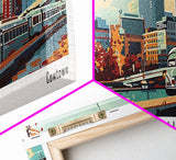 Columbus Ohio Panoramic Painting, Mid Century Modern Framed Canvas Print, Retro Pop Art Travel Poster, Wall Art, Home Decor, Office Art, Gift Idea