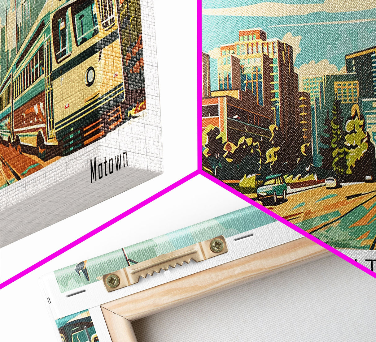 Detroit Michigan Panoramic Wall Art, Mid Century Modern Framed Canvas Print, Retro Pop Art Travel Poster, Office Art, Living Room Decor