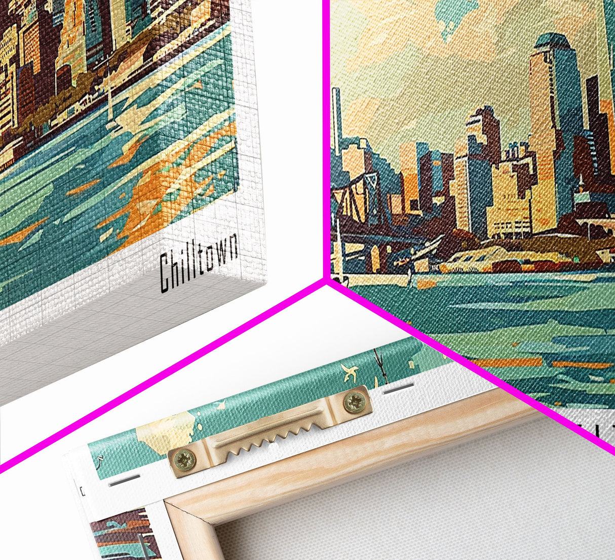 Jersey City New Jersey Panoramic Painting, Mid Century Modern Framed Canvas Print, Retro Pop Art Travel Poster, Wall Art, Home Decor, Office Wall Art, Living Room Decor