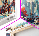 New York New York Panoramic Wall Art, Mid Century Modern Framed Canvas Print, Retro Pop Art Travel Poster, Home Decor, Office Art, Gift Idea, Living Room Wall Hanging