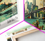 San Francisco California Panoramic Painting, Mid Century Modern Framed Canvas Print, Retro Pop Art Travel Poster, Living Room and Office Wall Art