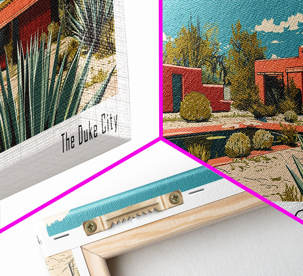 Albuquerque New Mexico Panoramic Painting, Mid Century Modern Framed Canvas Print, Retro Pop Art Travel Poster, Home Decor, City Print