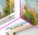 Ann Arbor Michigan Panoramic Painting, Mid Century Modern Framed Canvas Print, Retro Pop Art Travel Poster, Living Room Wall Art Decor, City Print