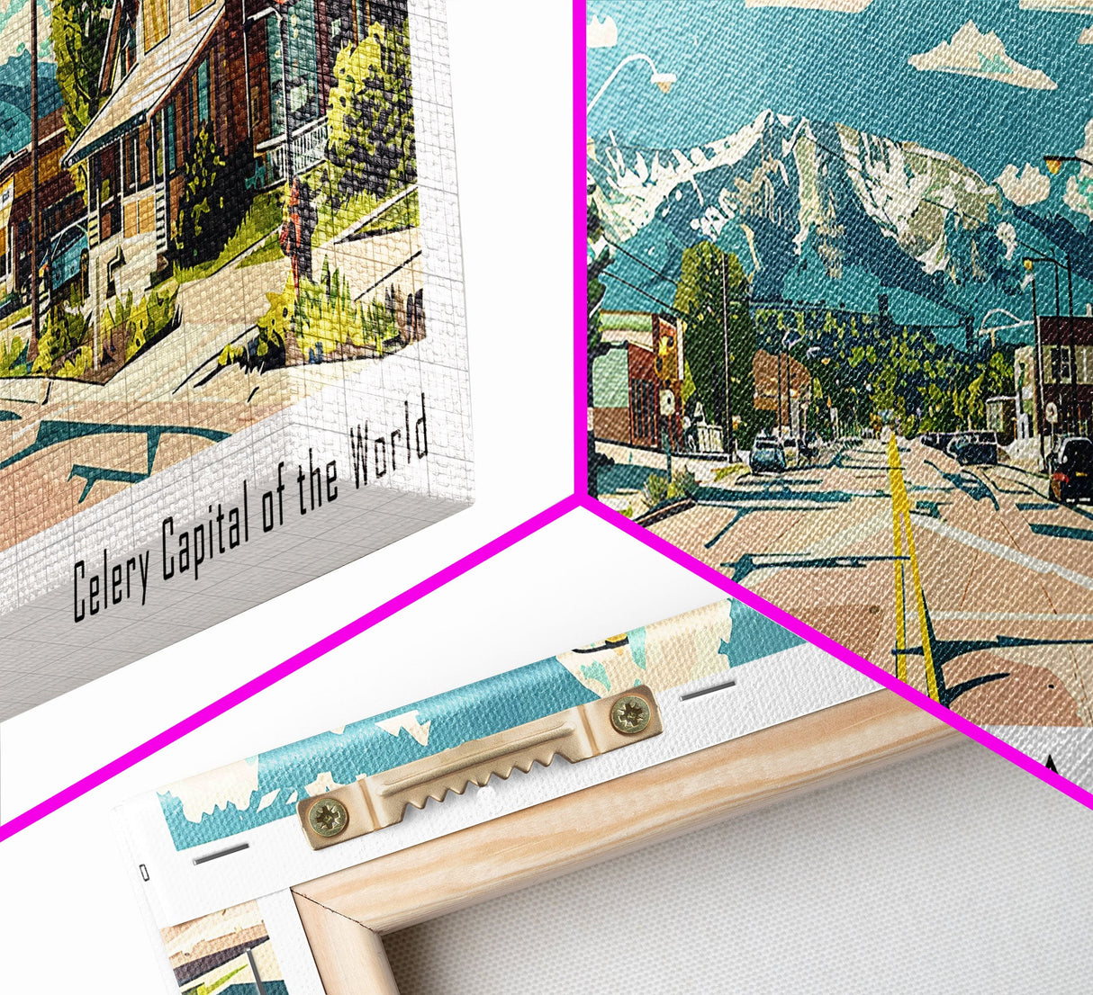 Arvada Colorado Panoramic Painting, Mid Century Modern Framed Canvas Print, Retro Pop Art Travel Poster, Living Room Wall Art, City Print