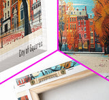 Cambridge Massachusetts Panoramic Painting, Mid Century Modern Framed Canvas Print, Retro Pop Art Travel Poster, Home Decor, City Print