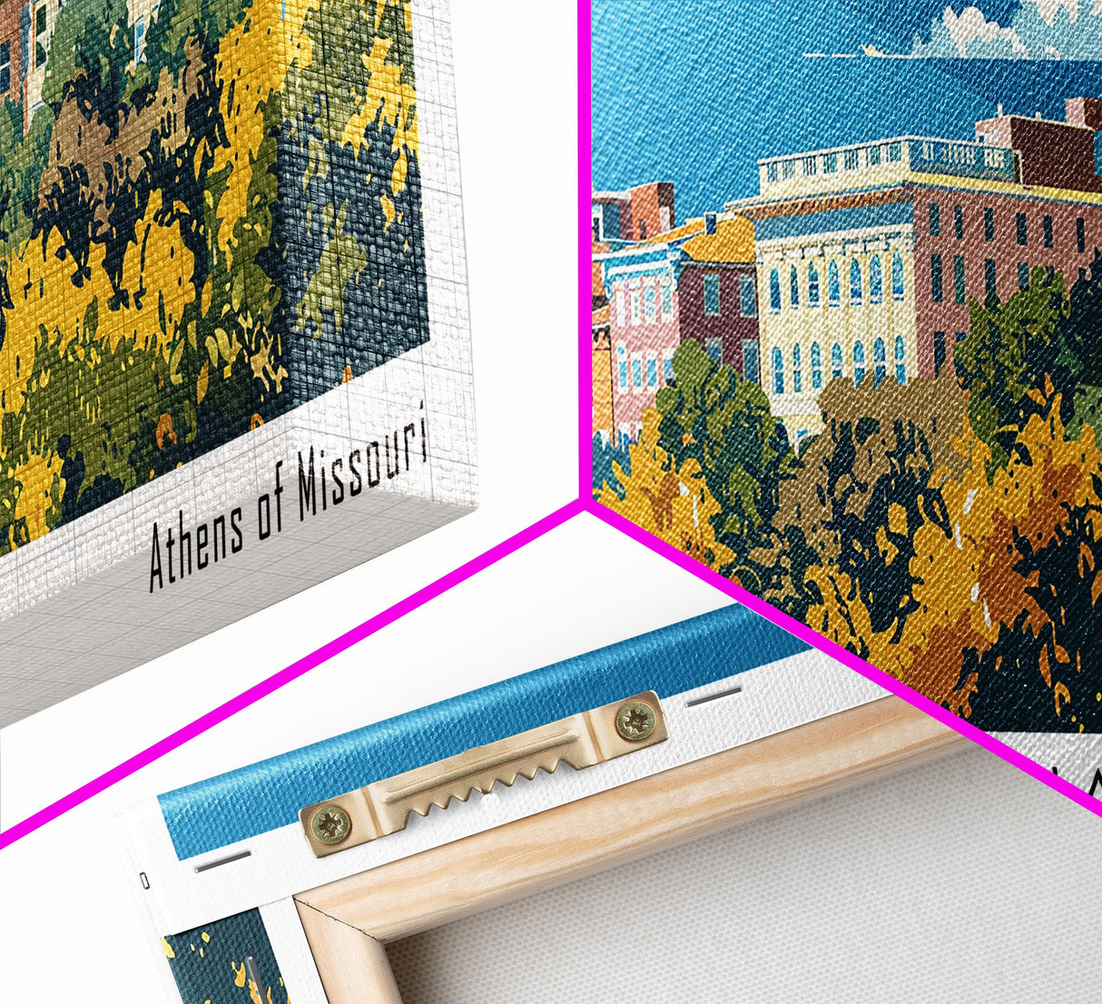 Columbia Missouri Panoramic Wall Art, Mid Century Modern Framed Canvas Print, Retro Pop Art Travel Poster, City Home Decor, Office Wall Art