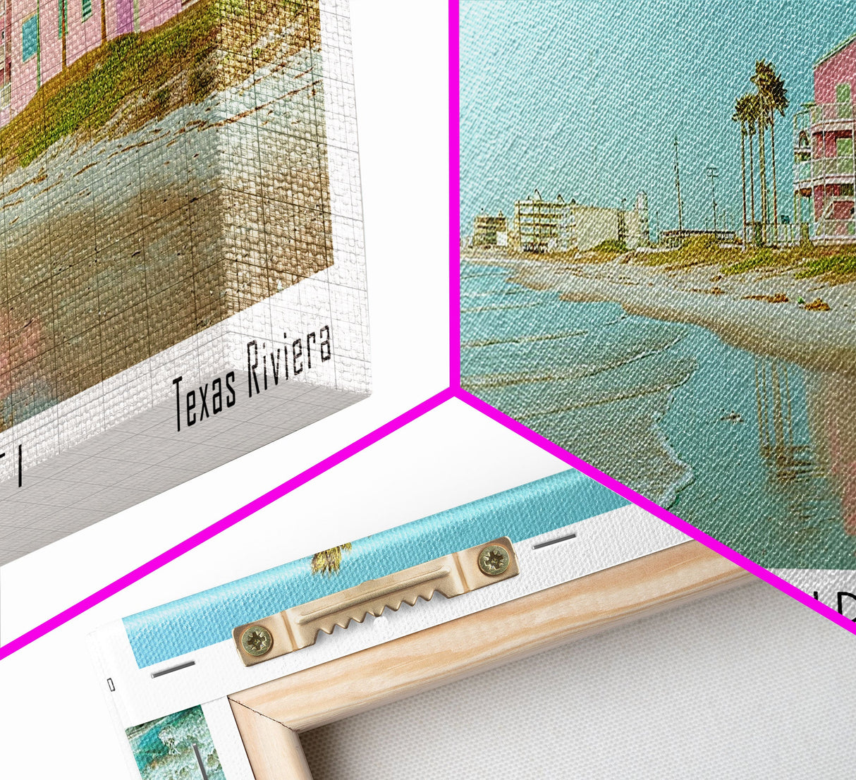 Corpus Christi Texas Panoramic Painting, Mid Century Modern Framed Canvas Print, Retro Pop Art Travel Poster, City Home Decor, Office Wall Art