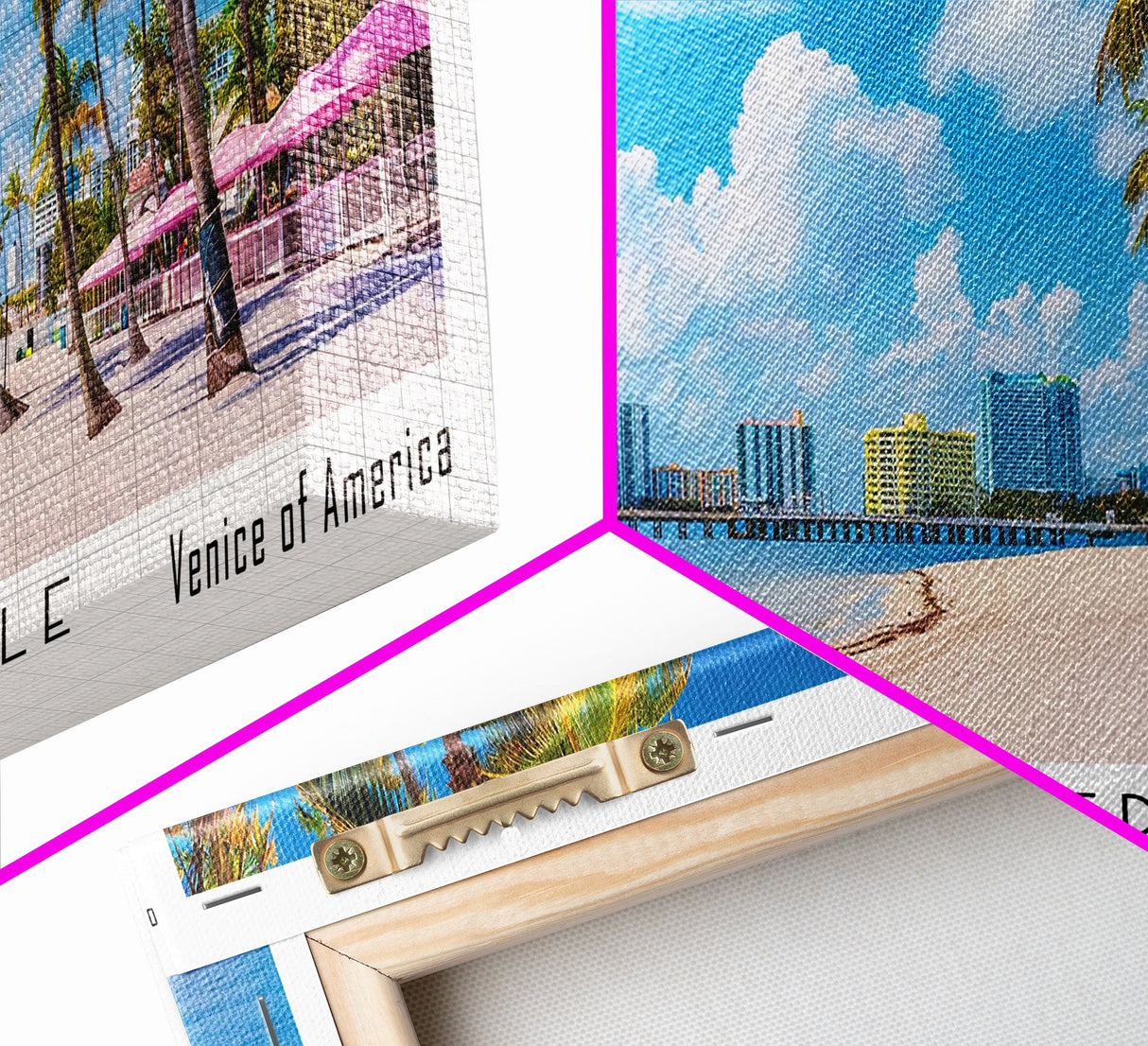 Fort Lauderdale Florida Panoramic Painting, Mid Century Modern Framed Canvas Print, Retro Pop Art Travel Poster, City Wall Art