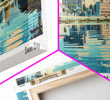 Lakeland Florida Panoramic Painting, Mid Century Modern Framed Canvas Print, Retro Pop Art Travel Poster, Home Wall Decor