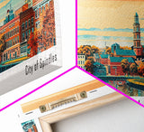 Lowell Mississippi Panoramic Painting, Mid Century Modern Framed Canvas Print, Retro Pop Art Travel Poster, Office Wall Art