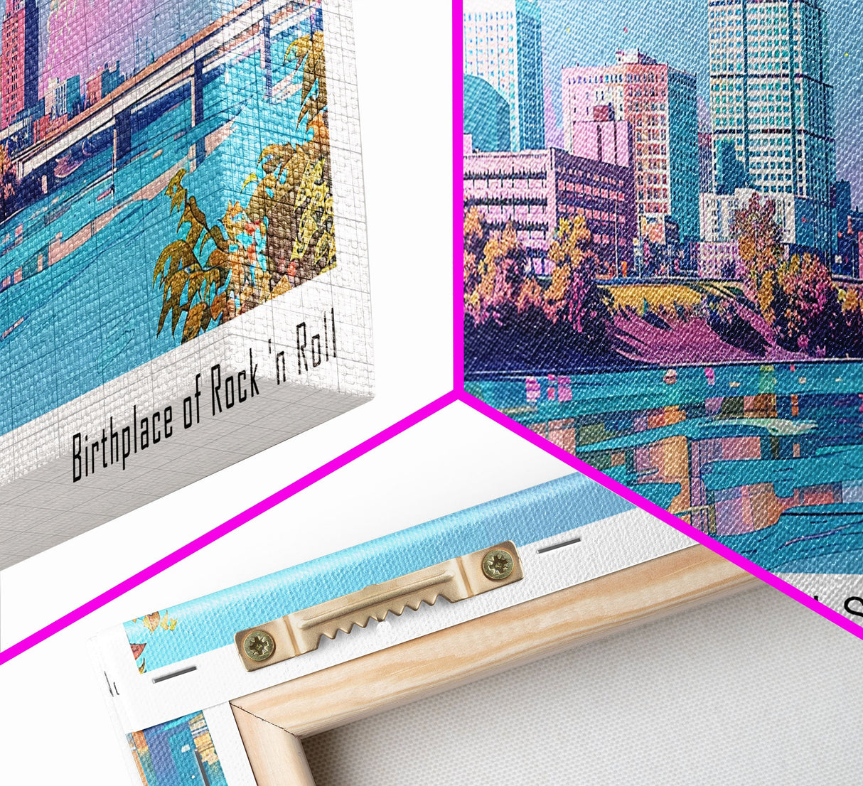 Memphis Tennessee Panoramic Painting, Mid Century Modern Framed Canvas Print, Retro Pop Art Travel Poster, Office Wall Art