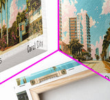 Miami Gardens Florida Panoramic Painting, Mid Century Modern Framed Canvas Print, Retro Pop Art Travel Poster, Home Wall Decor