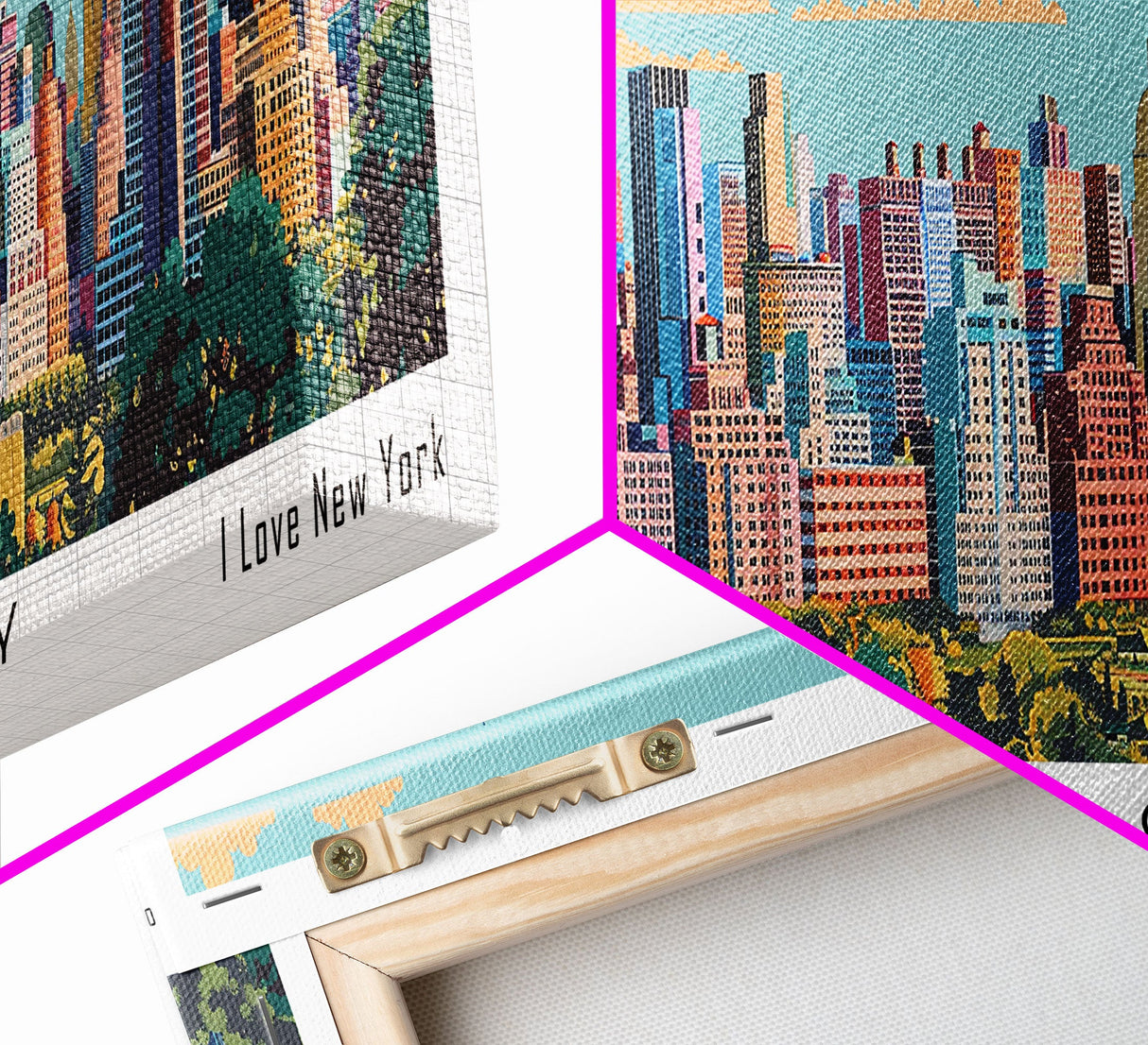 New York New York Panoramic Painting, Mid Century Modern Framed Canvas Print, Retro Pop Art Travel Poster, City Art, Office Wall Decor, Living Room Art