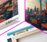 Oklahoma City Oklahoma Panoramic Painting, Mid Century Modern Framed Canvas Print, Retro Pop Art Travel Poster, City Art, Office Wall Decor, Living Room Art