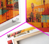 Orange California Panoramic Painting, Mid Century Modern Framed Canvas Print, Retro Pop Art Travel Poster, City Art, Office Wall Decor, Living Room Art