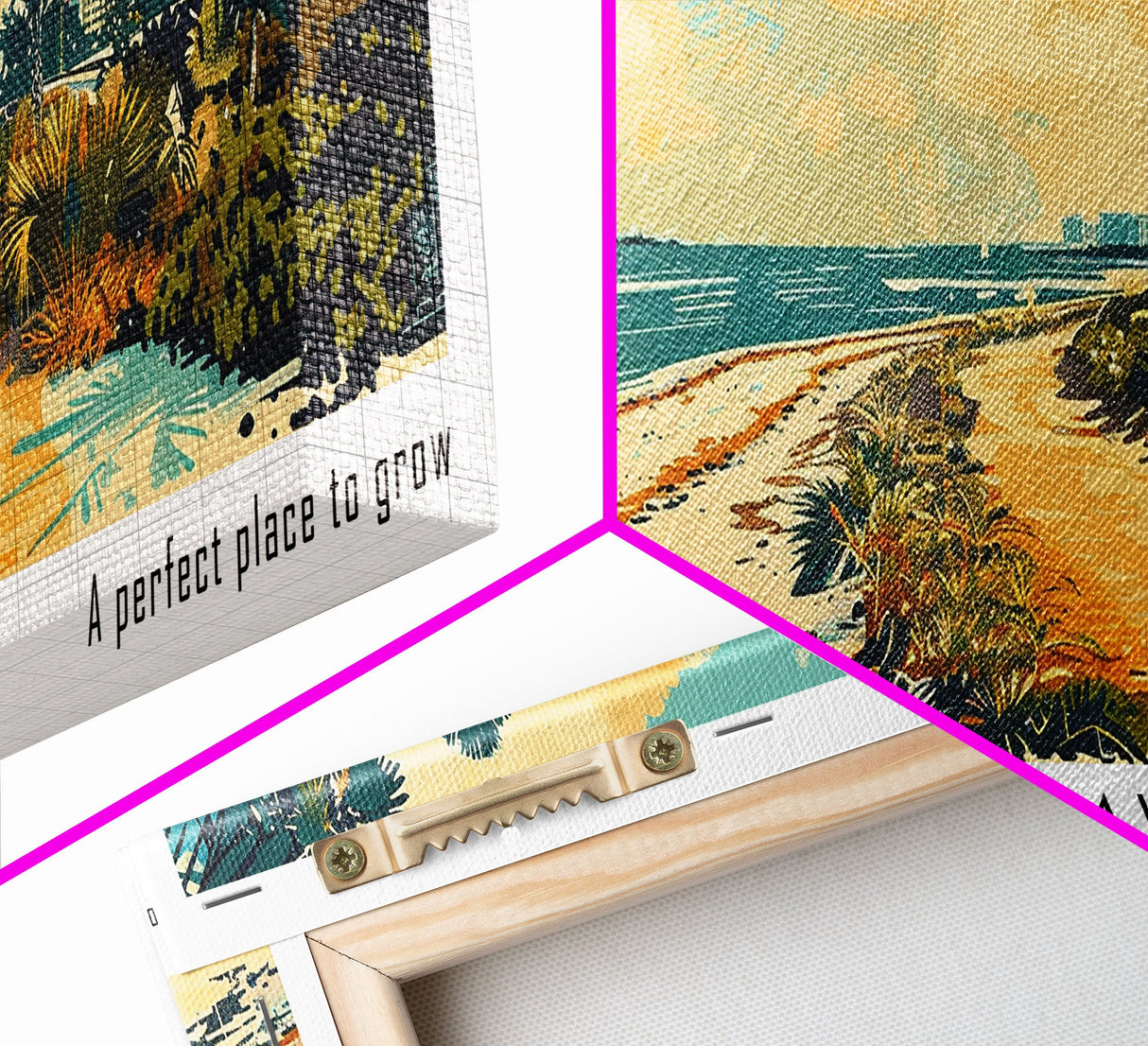 Palm Bay Florida Panoramic Wall Art, Mid Century Modern Framed Canvas Print, Retro Pop Art Travel Poster, City Art, Office Wall Decor, Living Room Art