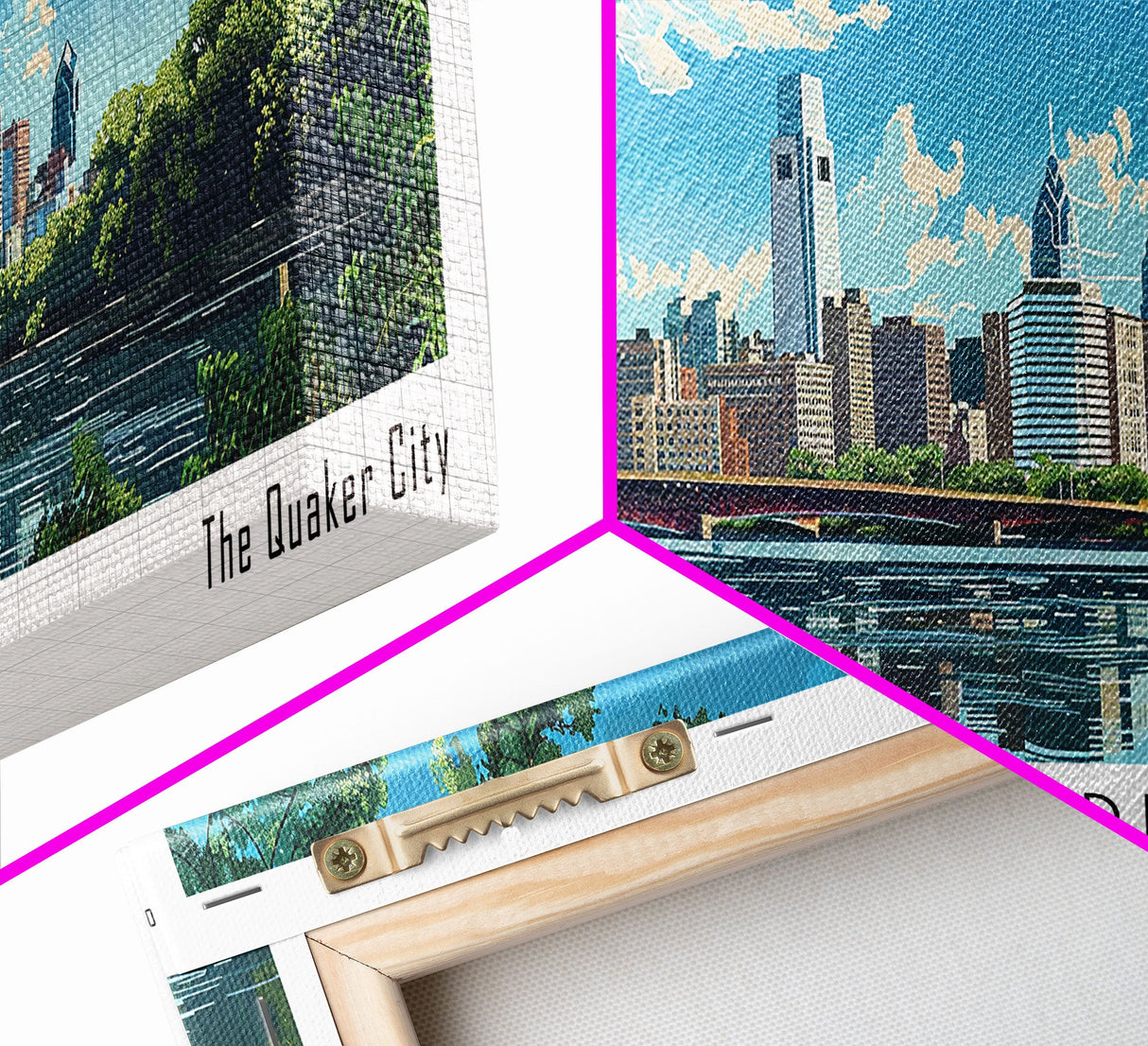 Philadelphia Pennsylvania Panoramic Painting, Mid Century Modern Framed Canvas Print, Retro Pop Art Travel Poster, City Art, Office Wall Decor, Living Room Art