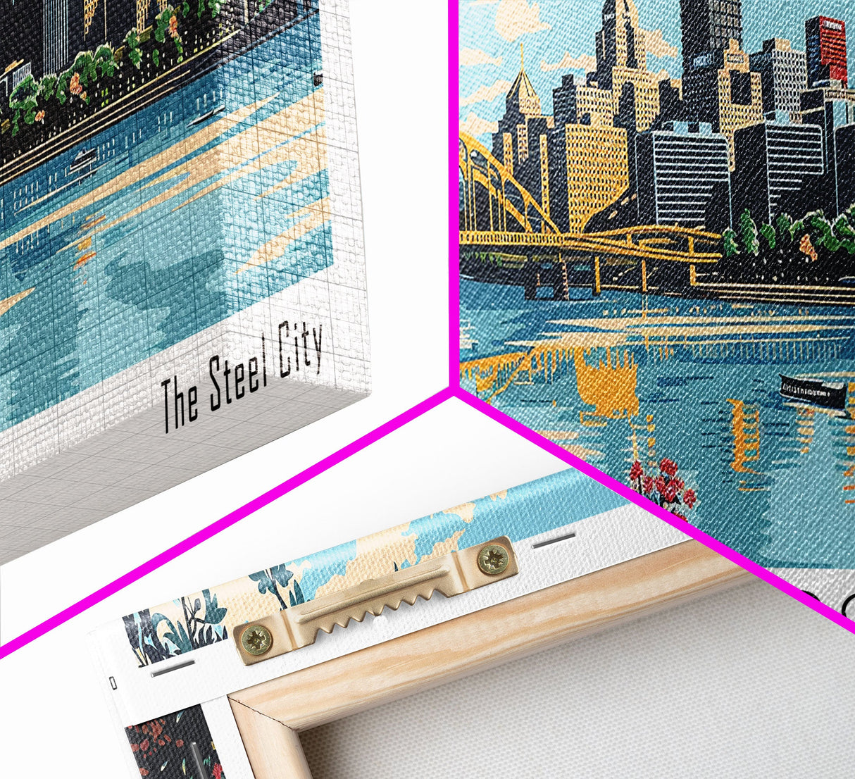 Pittsburgh Pennsylvania Panoramic Wall Art, Mid Century Modern Framed Canvas Print, Retro Pop Art Travel Poster, City Art, Office Wall Decor, Living Room Art