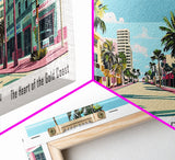 Pompano Beach Florida Panoramic Painting, Mid Century Modern Framed Canvas Print, Retro Pop Art Travel Poster, City Art, Office Wall Decor, Living Room Art