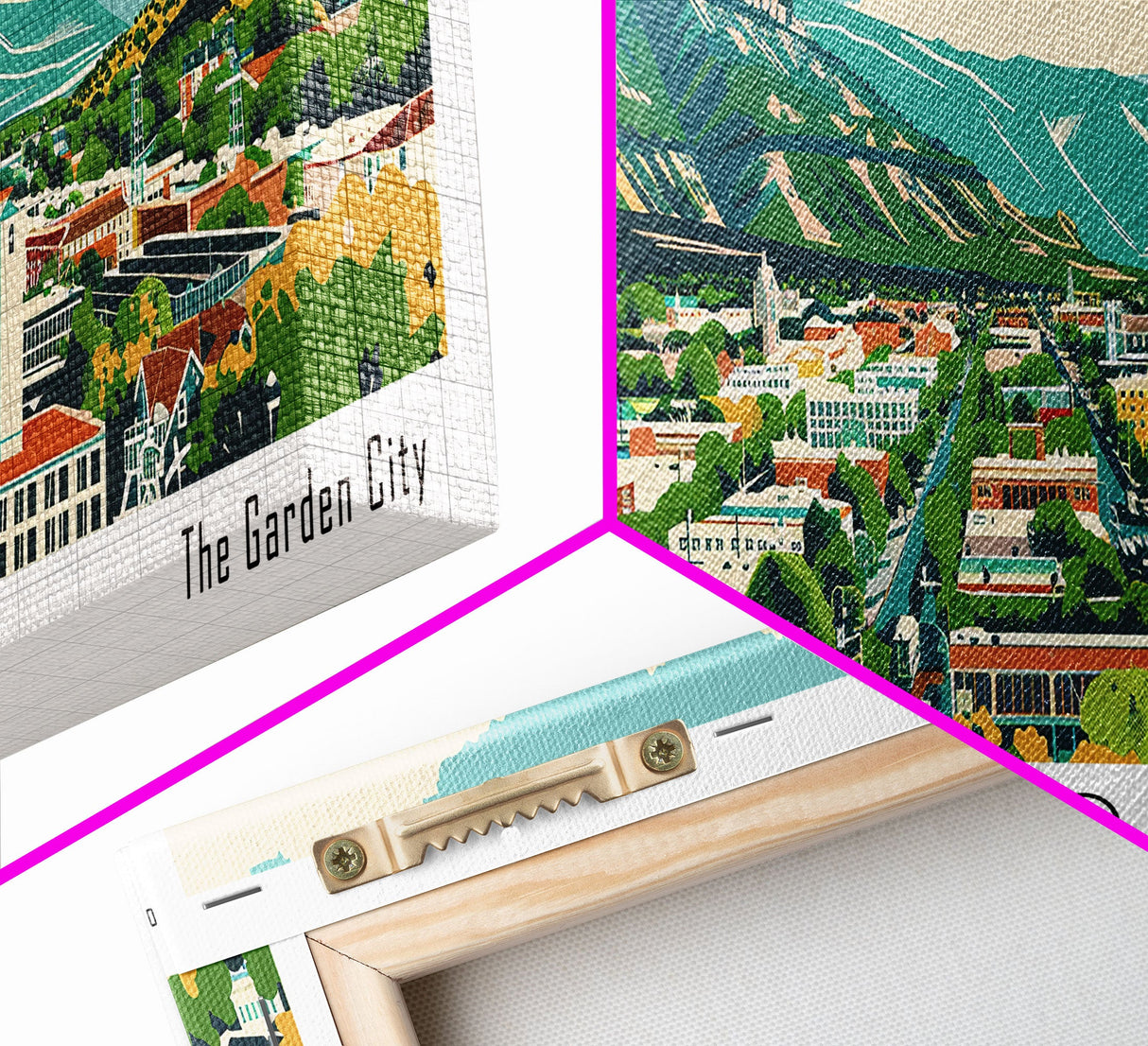 Provo Utah Panoramic Painting, Mid Century Modern Framed Canvas Print, Retro Pop Art Travel Poster, City Art, Office Wall Decor, Living Room Art