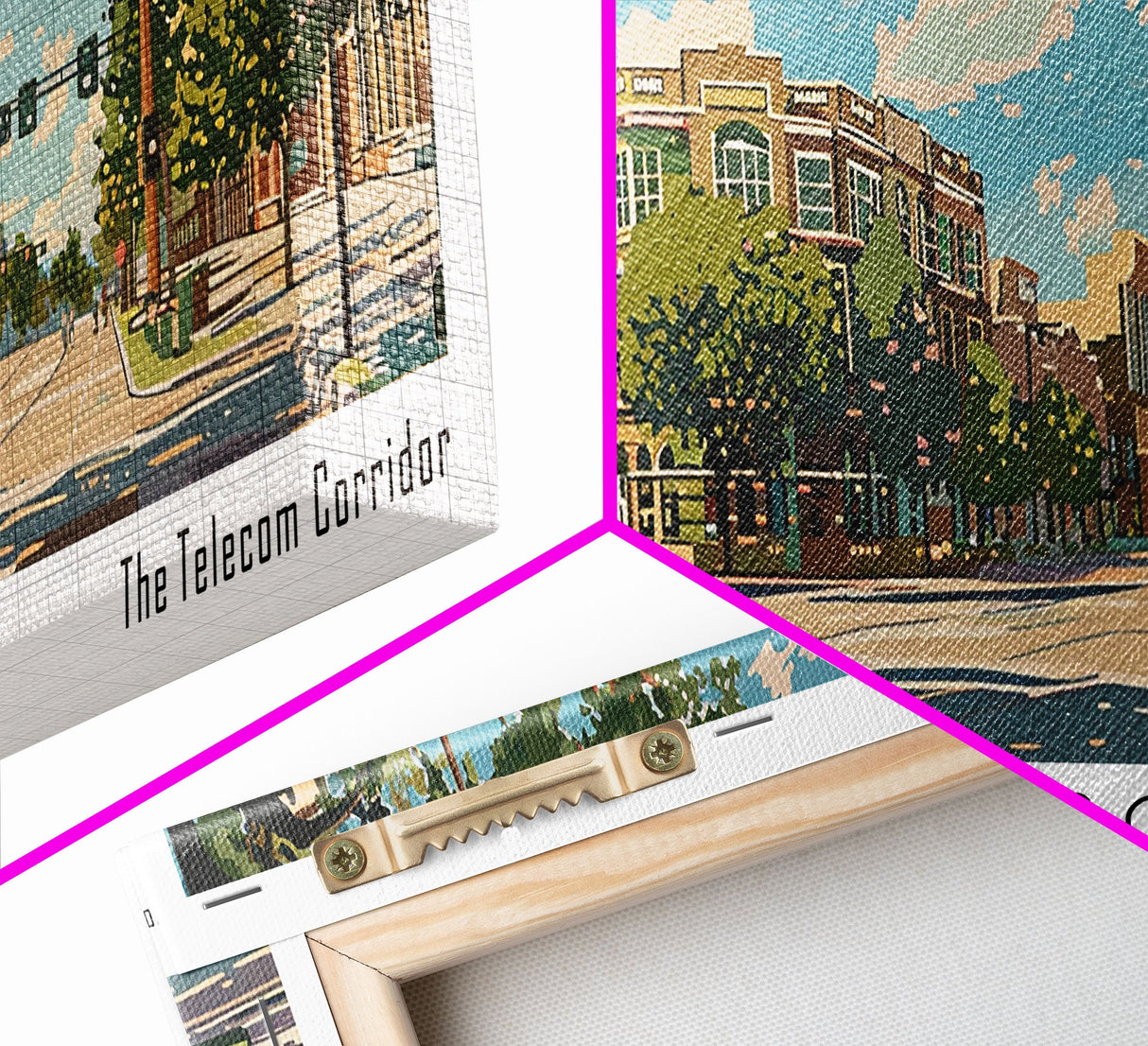 Richardson Texas Panoramic Painting, Mid Century Modern Framed Canvas Print, Retro Pop Art Travel Poster, City Art, Office Wall Decor, Living Room Art