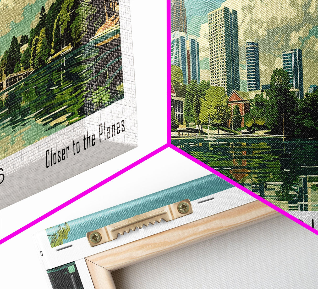 Sandy Springs Georgia Panoramic Painting, Mid Century Modern Framed Canvas Print, Retro Pop Art Travel Poster, City Art, Office Wall Decor, Living Room Art