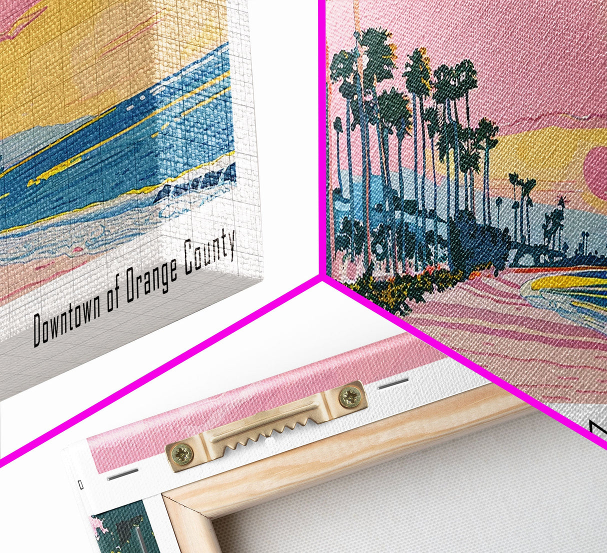 Santa Ana California Panoramic Painting, Mid Century Modern Framed Canvas Print, Retro Pop Art Travel Poster, City Art, Office Wall Decor, Living Room Art