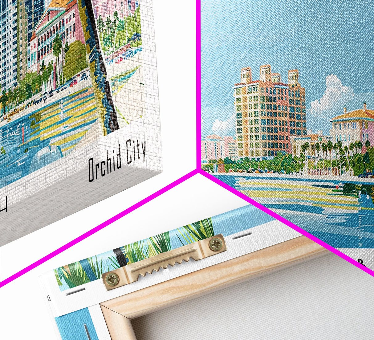 West Palm Beach Florida Panoramic Art, Mid Century Modern Framed Canvas Print, Retro Pop Art Travel Poster, City Print, Living Room Wall Decor