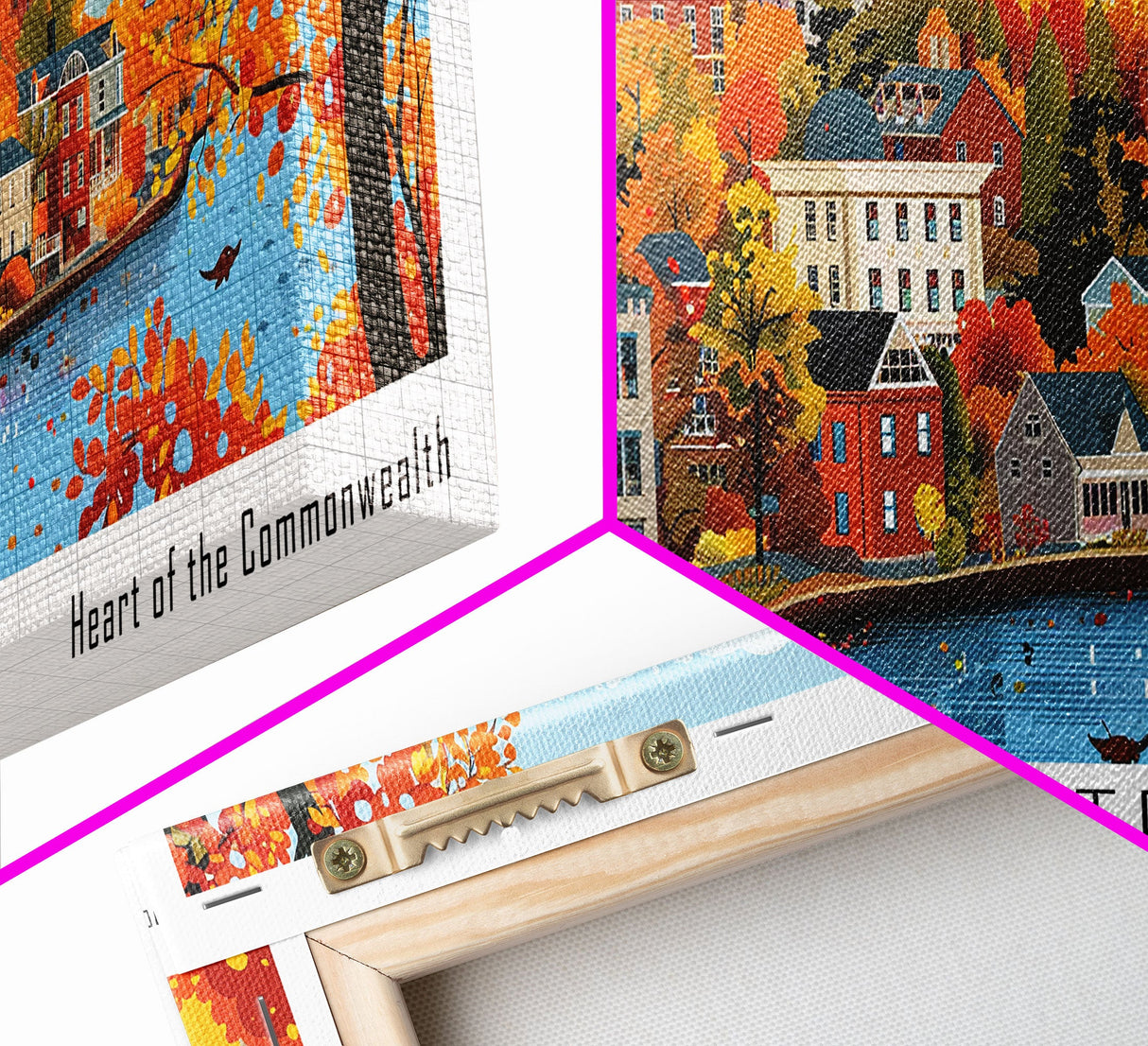 Worcester Massachusetts Panoramic Art, Mid Century Modern Framed Canvas Print, Retro Pop Art Travel Poster, City Print, Living Room Wall Decor