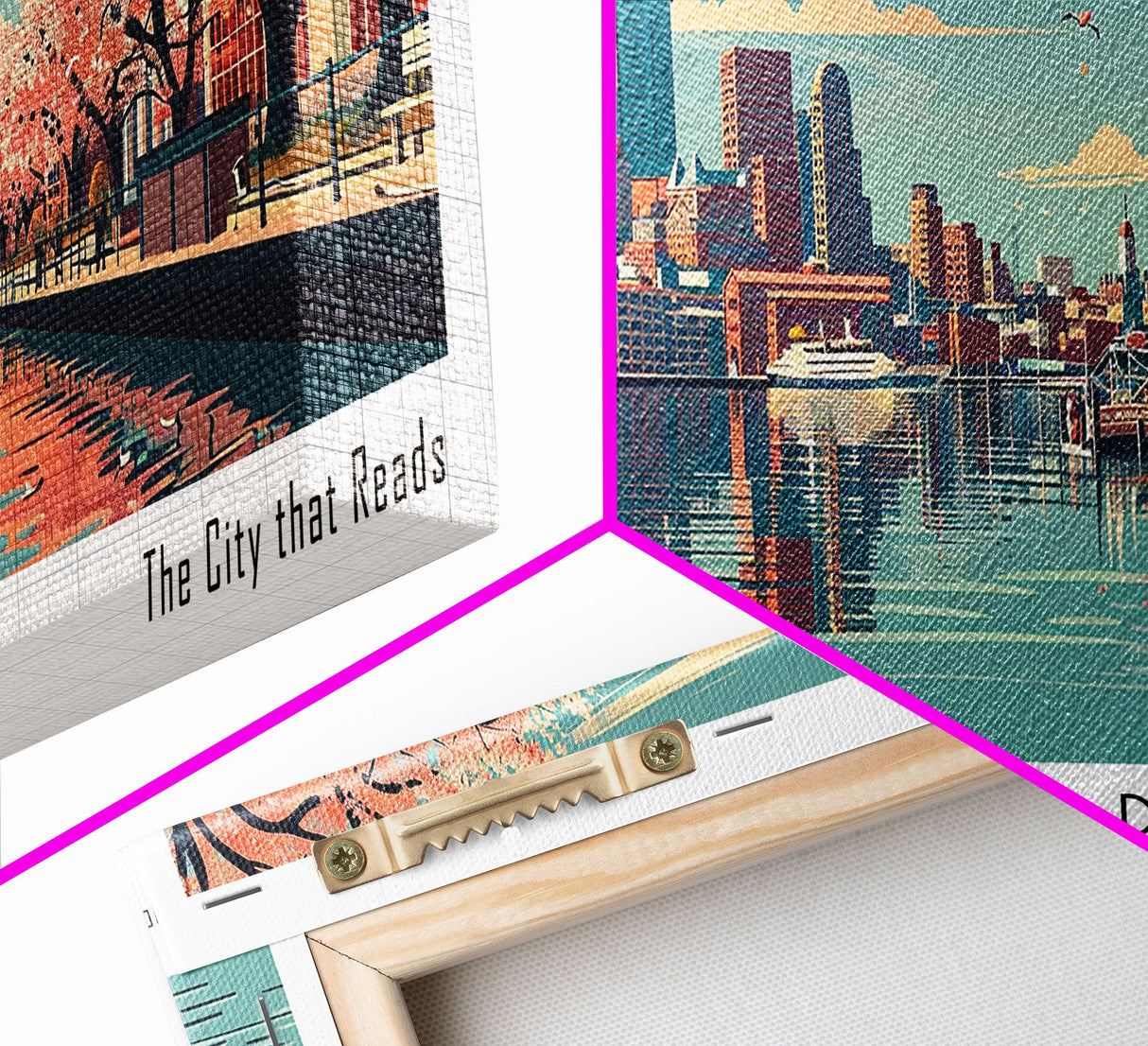 Baltimore Maryland Panoramic Painting, Framed Canvas Print, Mid Century Modern Wall Art, Retro Pop Art Travel Poster, Home Decor, City Art