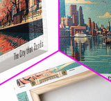 Baltimore Maryland Panoramic Painting, Framed Canvas Print, Mid Century Modern Wall Art, Retro Pop Art Travel Poster, Home Decor, City Art