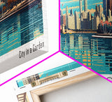 Chicago Illinois Panoramic Painting, Framed Canvas Print, Mid Century Modern Wall Art, Retro Pop Art Travel Poster, Office Decor, City Art