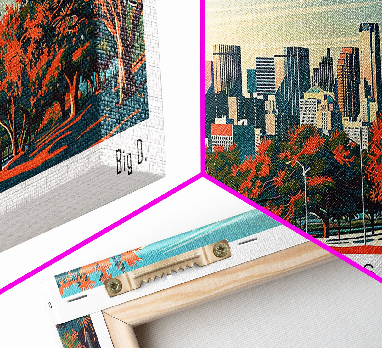 Dallas Texas Panoramic Painting, Framed Canvas Print, Mid Century Modern Wall Art, Retro Pop Art Travel Poster, Home Decor, City Art