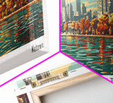 Detroit Michigan Panoramic Painting, Framed Canvas Print, Mid Century Modern Wall Art, Retro Pop Art Travel Poster, Office Decor, City Art