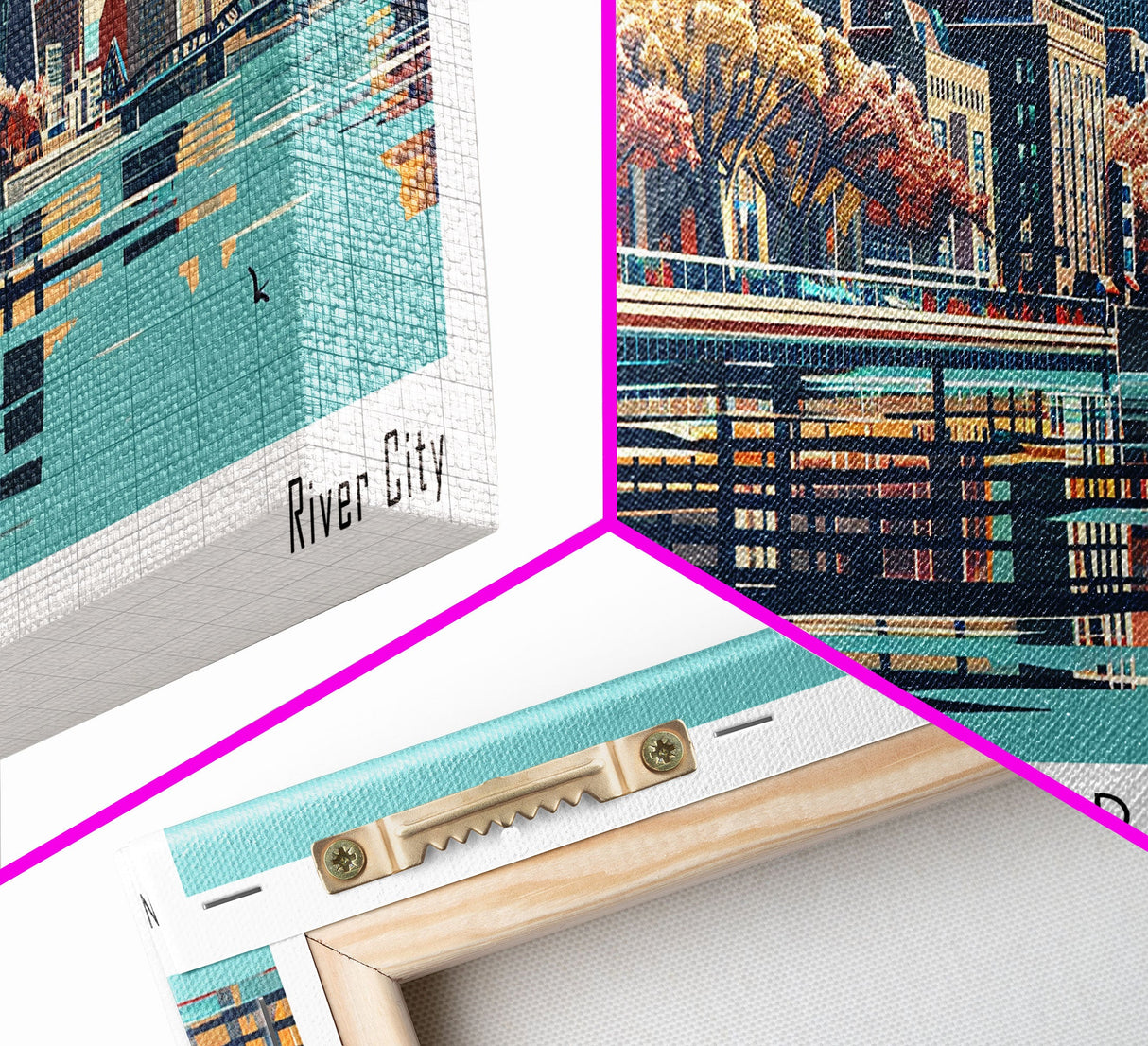 Grand Rapids Michigan Panoramic Painting, Framed Canvas Print, Mid Century Modern Wall Art, Retro Pop Art Travel Poster, Cityscape Decor, Living Room Art, Office Wall Art