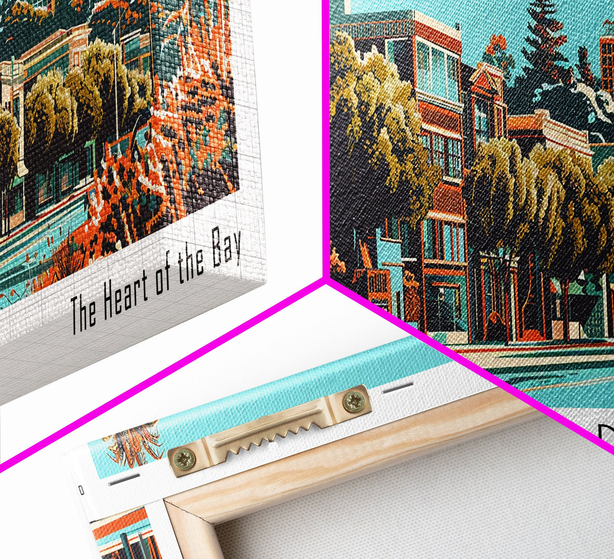 Hayward California Panoramic Painting, Framed Canvas Print, Mid Century Modern Wall Art, Retro Pop Art Travel Poster, Cityscape Decor, Office Wall Art, Home Decor