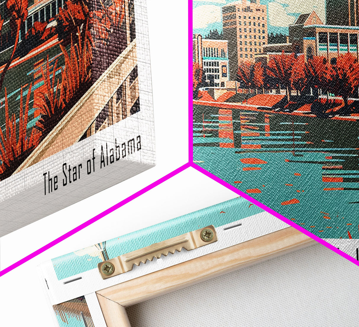 Huntsville Alabama Panoramic Painting, Mid Century Modern Framed Canvas Print, City Art, Retro Pop Art Travel Poster, Living Room Decor, Office Art, Cityscape Wall Art