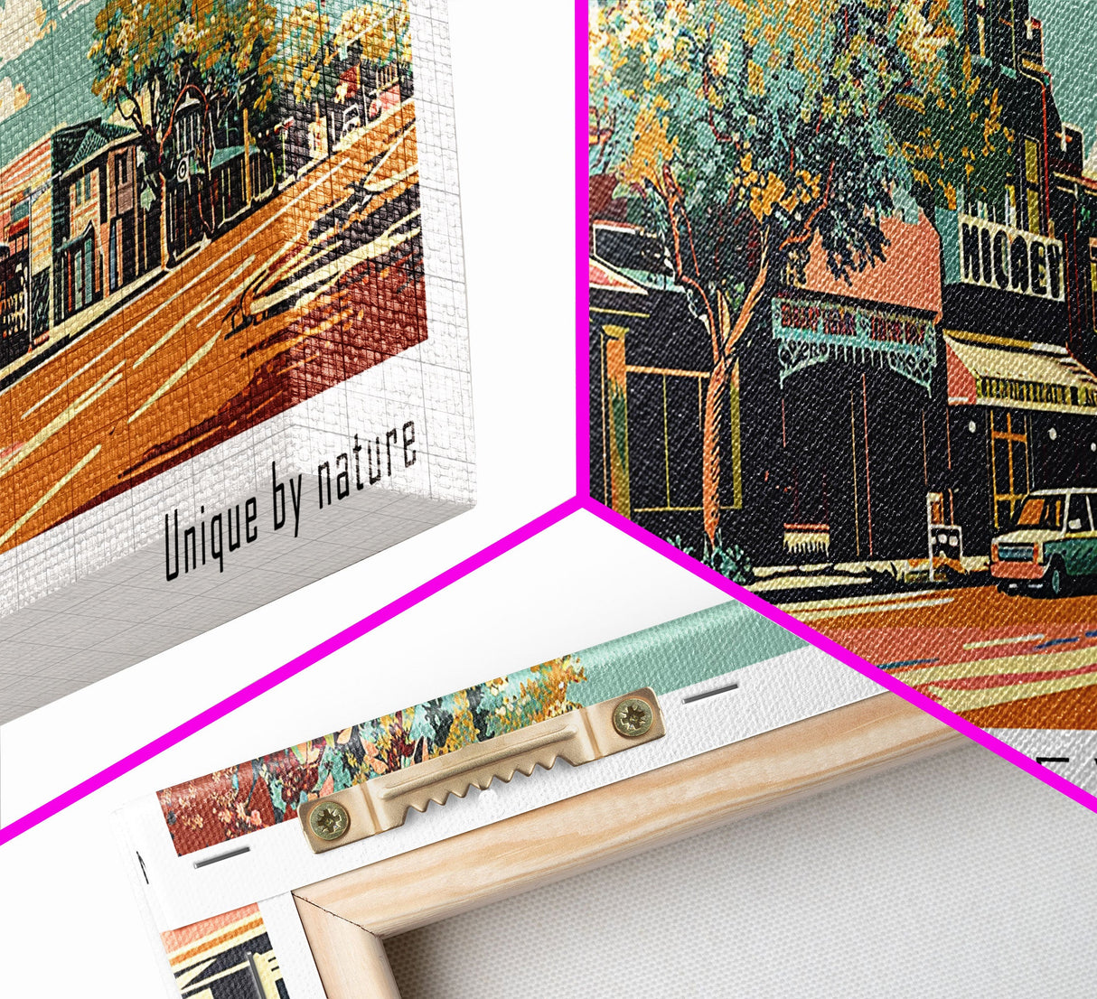 McKinney Texas Panoramic Painting, Mid Century Modern Framed Canvas Print, Retro Pop Art Travel Poster, Living Room Wall Decor